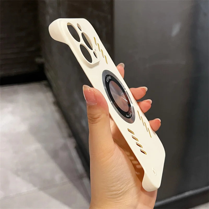 جراب مغناطيسي فائق النحافة بدون إطار مع تبديد الحرارة لهاتف iPhone 16 15 Pro Max 13 11 12 14 Plus مع غطاء Magsafe الصلب القابل للتنفس