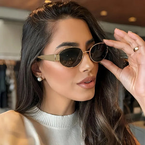 نظارات شمسية بيضاوية جديدة للنساء والرجال بإطار معدني عصري ونظارات شمسية كلاسيكية