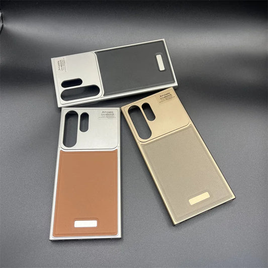 جراب هاتف مغناطيسي معدني فاخر من الجلد لهاتف Samsung Galaxy S25 S24 S23 Ultra مزود بشحن لاسلكي وغطاء عطري من سبائك الألومنيوم