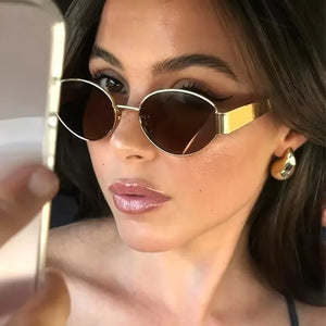 نظارات شمسية نظارات شمسية معدنية متطورة نظارات بيضاوية أنيقة نظارات شمسية كلاسيكية مصممة من قبل العلامة التجارية بكميات كبيرة نظارات شمسية 2024