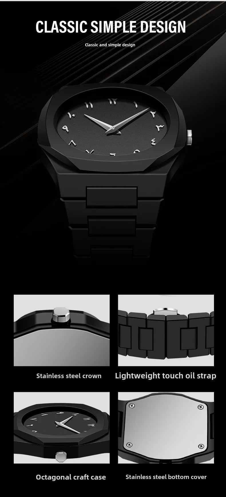 2025 Fashion Middle East Arabic Numerals 40mm Dial Quartz Men's Watch TPU Plastic Waterproof Calendar Watch Can Be Customized
