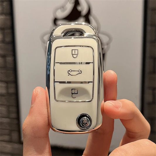 غطاء مفتاح السيارة مع حامل جلدي وغطاء حماية لـ Changan CS75 EADO CS35 RAETON CS15 V3 V5 V7 حامل مفتاح ريموت بزرين