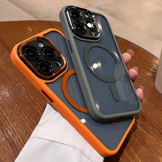 جراب كاميرا معدني شفاف لهاتف iPhone 16 Pro Max 15 16 Plus 11 13 14 15 Pro Max مع غطاء هاتف Magsafe المغناطيسي الشفاف