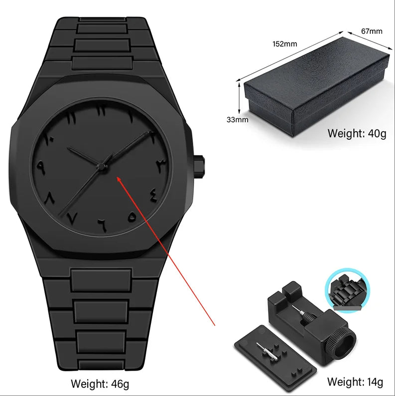 2025 Fashion Middle East Arabic Numerals 40mm Dial Quartz Men's Watch TPU Plastic Waterproof Calendar Watch Can Be Customized