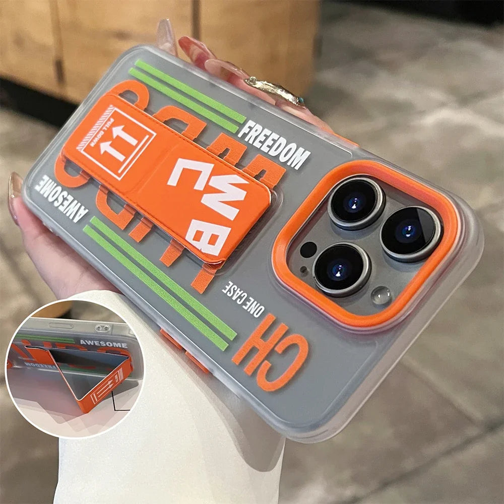 جراب هاتف غير لامع مضاد للانزلاق مع حامل سوار المعصم لهاتف iPhone 16 15 14 13 Pro Max مقاوم للصدمات بالكامل مع حامل قابل للطي وغطاء صلب