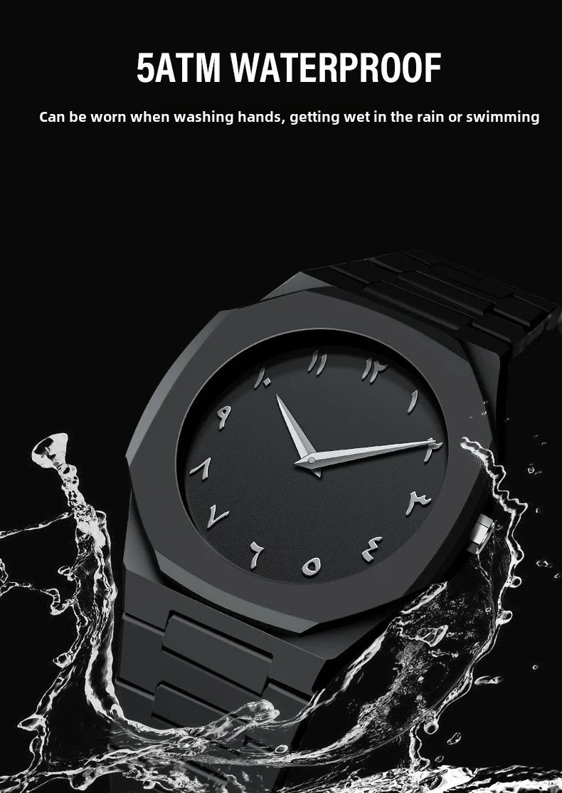 2025 Fashion Middle East Arabic Numerals 40mm Dial Quartz Men's Watch TPU Plastic Waterproof Calendar Watch Can Be Customized