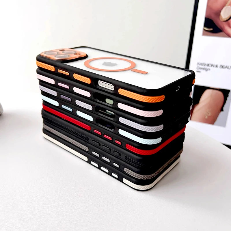 جراب شفاف فاخر صلب لهاتف iPhone 16 15 14 13 12 11 Pro Max 16Pro 15Pro 14Pro غطاء عدسة الكاميرا Magsafe للشحن اللاسلكي