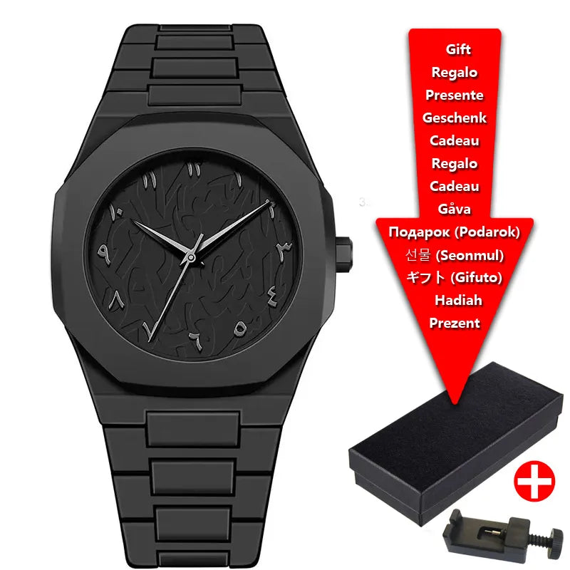 2025 Fashion Middle East Arabic Numerals 40mm Dial Quartz Men's Watch TPU Plastic Waterproof Calendar Watch Can Be Customized