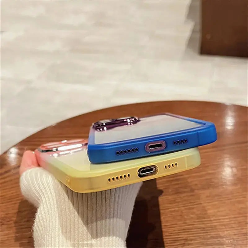 جراب هاتف شفاف فاخر بألوان قوس قزح متدرجة لهاتف iPhone 16 Pro Max 15 14 13 12 11 X XR XS Plus غطاء حماية للكاميرا مقاوم للصدمات