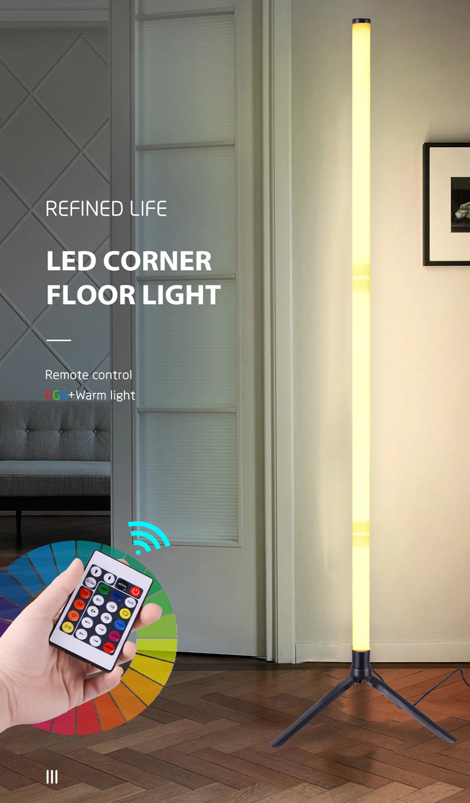 مصباح أرضي LED RGB مع تحكم عن بعد بالموسيقى ومزامنة الموسيقى وإضاءة زاوية مزاجية، مصابيح قائمة ذكية حديثة لغرفة النوم وغرفة المعيشة