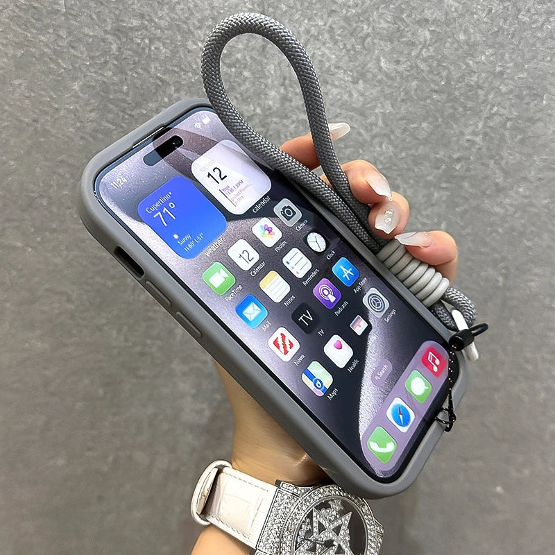 جراب مغناطيسي شفاف مع حامل عدسات زجاجي قابل للطي لهاتف iPhone 16 15 14 13 12 11 Pro Max مع حزام معصم Magsafe وغطاء مقاوم للصدمات