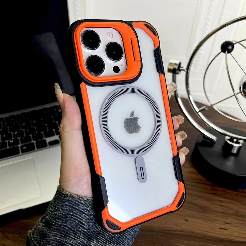 جراب شفاف مقاوم للصدمات لهاتف iPhone 16 15 14 13 Pro Max Plus iPhone15 iPhone14 من Magsafe غطاء امتصاص Mag Safe على