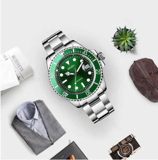 ساعة رجالية Green Water Ghost Calendar Watch عالية الجودة بسيطة وعصرية من الفولاذ المقاوم للصدأ ساعة رياضية للطلاب