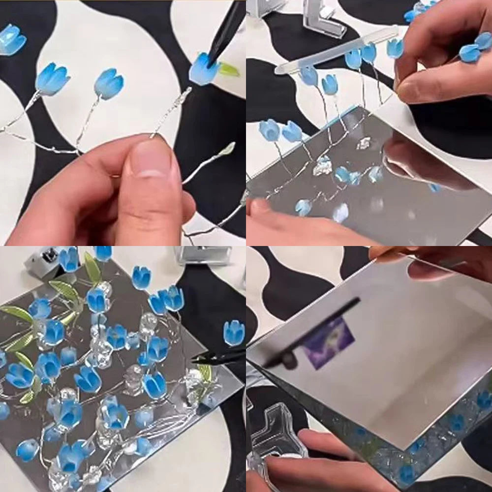 مصباح مرآة مكعب من زهرة التوليب DIY، مصباح طاولة للنوم على شكل زهرة التوليب، مصباح ليلي صغير مصنوع يدويًا، عبوة هدايا