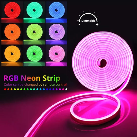 شريط إضاءة LED نيون RGBIC 12 فولت مع مزامنة الموسيقى وتطبيق Tuya الذكي 16 مليون لون DIY يعمل مع Alexa ومساعد Google