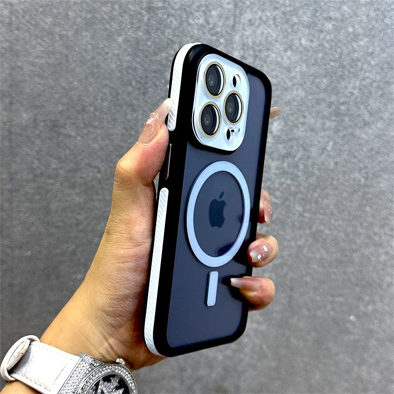 جراب شفاف فاخر صلب لهاتف iPhone 16 15 14 13 12 11 Pro Max 16Pro 15Pro 14Pro غطاء عدسة الكاميرا Magsafe للشحن اللاسلكي