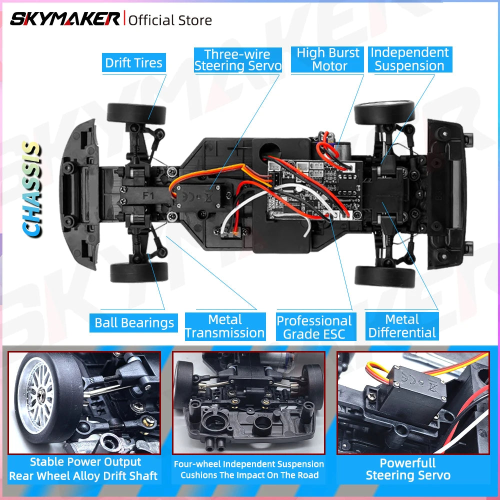 سيارة سباق Skymaker LD1899 1/18 RC Drifting Car GTR R34 2.4GHz RWD مع جيروسكوب على الطريق وهيكل من سبائك معدنية وسيارة سباق تعمل بالتحكم عن بعد هدايا 