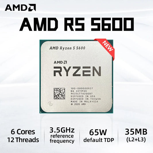 معالج وحدة المعالجة المركزية AMD R5 5600 Ryzen 5 5600 الجديد بسرعة 3.5 جيجاهرتز سداسي النواة و12 خيطًا 7NM L3=32M 100-000000927 مقبس AM4 