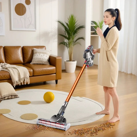 مكنسة كهربائية محمولة لاسلكية بقوة شفط قوية 15 كيلو باسكال ومحرك مزدوج وإضاءة LED وبطارية قابلة للفصل ومنظف غبار منزلي لاسلكي