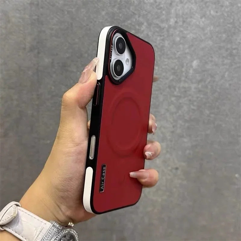 جراب هاتف مغناطيسي فاخر من الجلد غير اللامع لهاتف iPhone 16 15 Pro Max 14 13 12 مع شحن لاسلكي وغطاء مقاوم للصدمات
