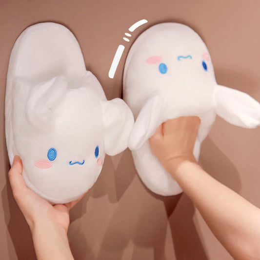 نعال قطنية لطيفة من Sanrio Cinnamoroll بأذنين متحركة ورسوم كرتونية كاواي لطيفة من Melody Kuromi أحذية أنمي قطيفة للمنزل نعال داخلية
