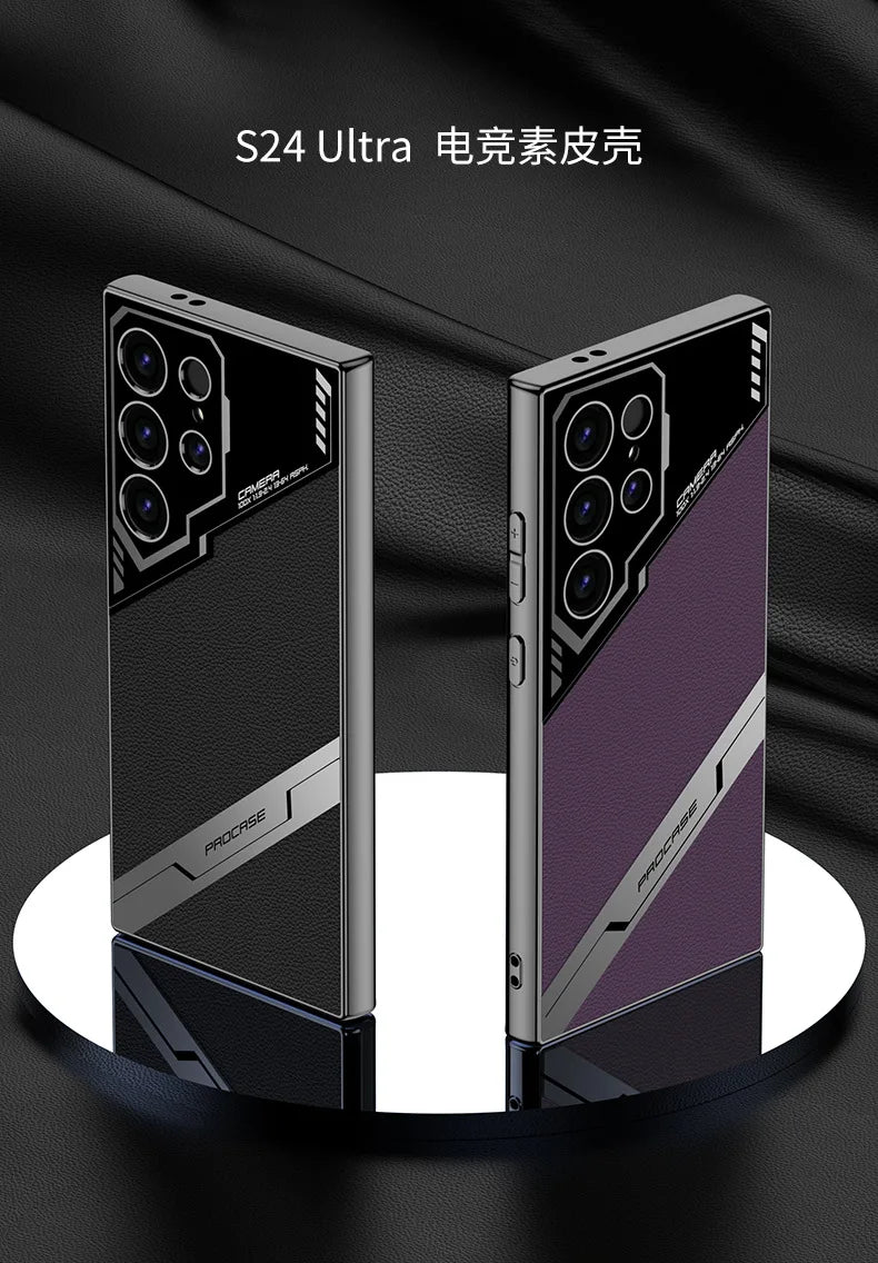 جراب هاتف Galaxy S25 Plus المصنوع من الجلد المطلي بالكهرباء S25 Ultra لهاتف Samsung Galaxy S25 S24 S23 Ultra غطاء واقٍ مقاوم للصدمات