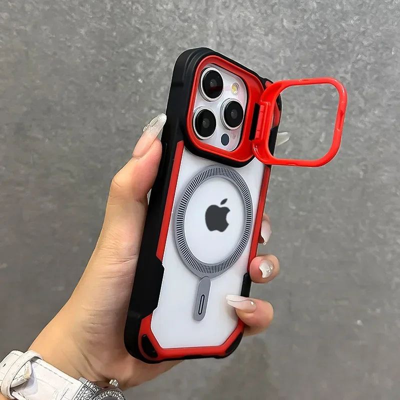 جراب Magsafe القابل للطي مع حامل عدسة لحماية iPhone 16 12 13 11 14 15 Pro Max Plus مع غطاء مغناطيسي مقاوم للصدمات