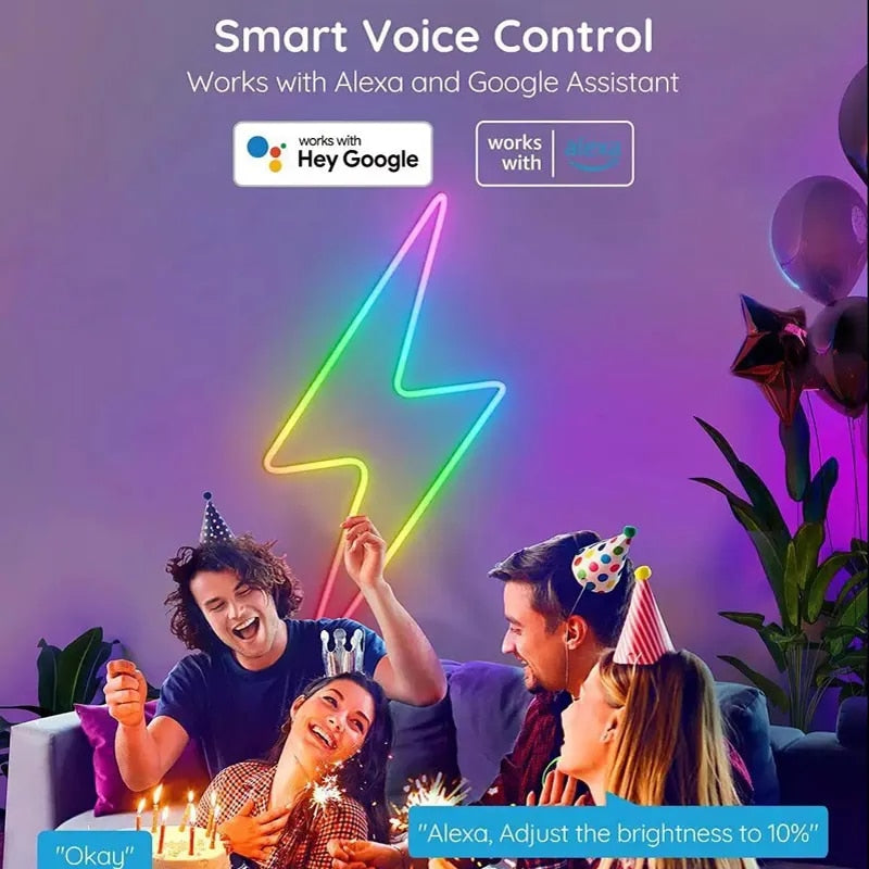 شريط إضاءة LED نيون RGBIC 12 فولت مع مزامنة الموسيقى وتطبيق Tuya الذكي 16 مليون لون DIY يعمل مع Alexa ومساعد Google