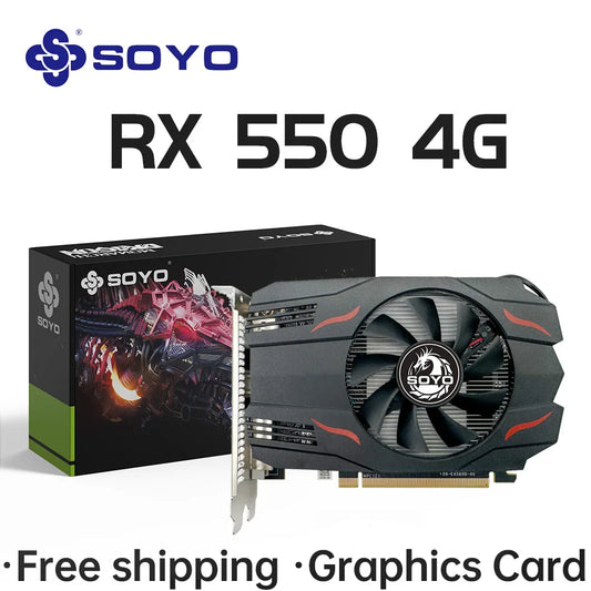 بطاقة رسومات SOYO AMD Radeon RX550 4GB GPU GDDR5 14nm لألعاب الكمبيوتر المكتبي ومقاطع الفيديو والمكتب وبطاقة رسومات 128 بت ومكونات الكمبيوتر HDMI RX 550 