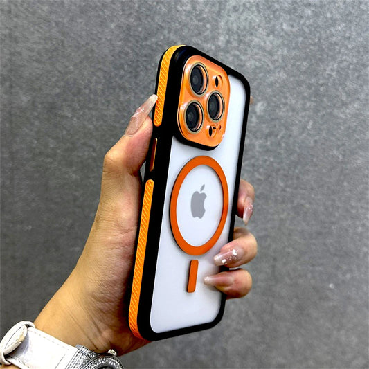 جراب شفاف فاخر صلب لهاتف iPhone 16 15 14 13 12 11 Pro Max 16Pro 15Pro 14Pro غطاء عدسة الكاميرا Magsafe للشحن اللاسلكي