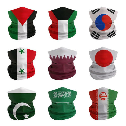 وشاح أعلام الدول الآسيوية فلسطين إيران المملكة العربية السعودية قطر كوريا النساء ركوب الدراجات المشي لمسافات طويلة غطاء الرقبة الرجال أغطية الرأس بدون درزات 