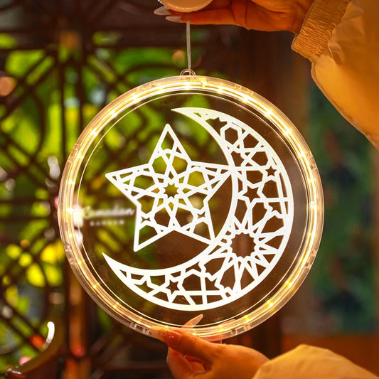 16 سم عيد مبارك ضوء القمر نجمة LED ديكور رمضان للمنزل نافذة حفلة إسلامية مسلم كريم ضوء الليل (بدون بطارية) 