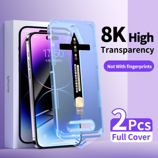 8K قطعتين من الزجاج المقوى بغطاء كامل لهاتف iPhone 14 13 12 11 Pro Max يوفر واقي شاشة مساعد لهاتف iPhone 14 Plus XR MAX