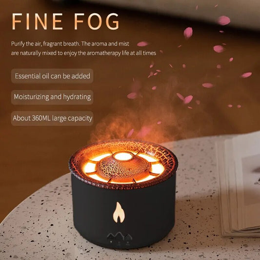 موزع رائحة الزيوت العطرية REUP Volcanic Flame Aroma Diffuser بسعة 360 مل ومرطب هواء محمول مع حلقة دخان لطيفة ومصباح إضاءة ليلية معطر