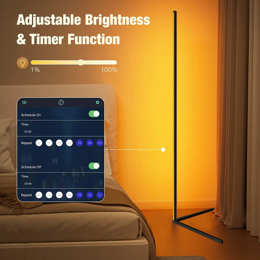 مصباح أرضي ذكي LED قابل للتعتيم 140 سم RGB لغرفة المعيشة مع خاصية WIFI وإضاءة ديكور منزلي فنية وإضاءة قائمة بذاتها 