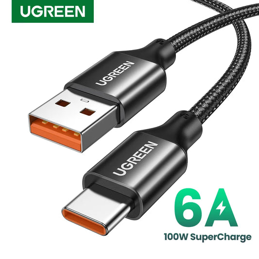 كابل USB Type C من UGREEN 6A لهاتف Huawei Mate 60 Honor 100W/88W كابل شحن سريع USB C لهاتف Xiaomi USB C Super Charge 